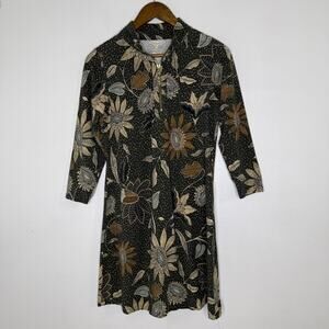 Spartina Dress Womens Small Multicolor Floral Mock Neck 3/4 Sleeve Zip Shift